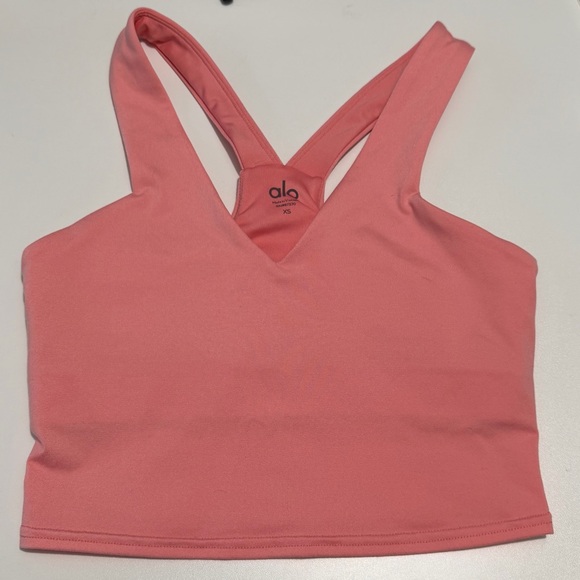 ALO Yoga Real Bra Tank Top Sz XS Fluorescent Pink Coral - Picture 3 of 6
